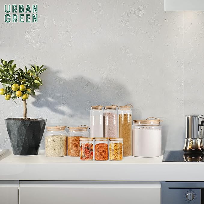Urban Green Glass Jars with Airtight Lids, Airtight Glass Canisters with Locking Lids, (Bamboo-6P-26oz)-Ruum Studio Home