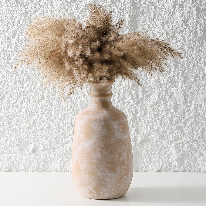 Ceramic Rustic Flower Vase, 12.4" Large Farmhouse Vases Home Decor Pottery Neutral Decorative Vase Pampas for Table Entryway Bookshelf Living Room Kitchen Bedroom-Ruum Studio Home