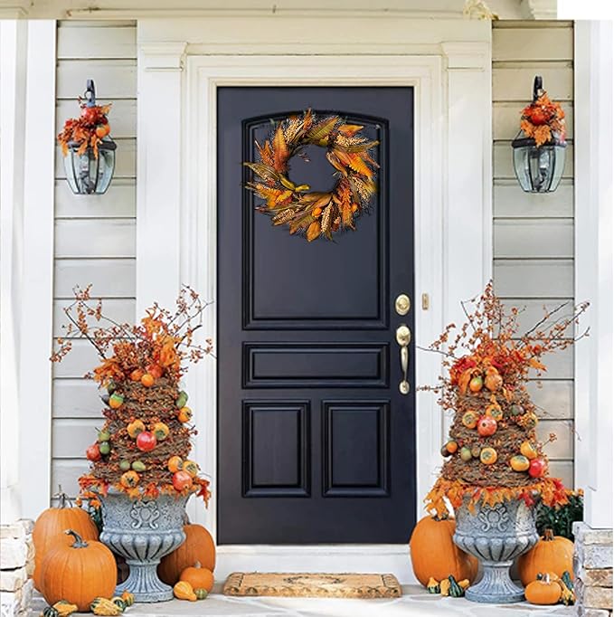 Fall Wreath for Thanksgiving Decorations 24inch - Walasis Large Wheat Wreaths for Front Door - Harvest Grain Gold Autumn Wall Decor for Indoor Outdoor-Ruum Studio Home
