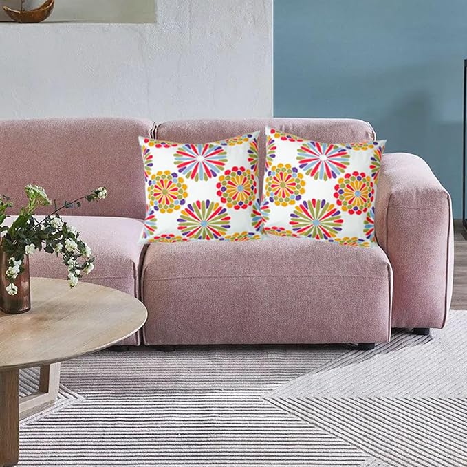 Embroidered Decorative Throw Pillow Cover, 18"x18" Set of 2, Farmhouse Pillowcase Colorful Knit Pattern Cotton Canvas Cushion Case Square Floral Pillow Case for Sofa Couch Bed Living Room-Ruum Studio Home