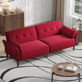 89” Futon Sofa Bed, Linen Comfy Futon Couch Bed with 2 Square Pillows, Convertible Sleeper Sofa with Adjustable Backrest& Armrests, Modern Loveseat Sleeper for Living Room, Bedroom, Red-Ruum Studio Home