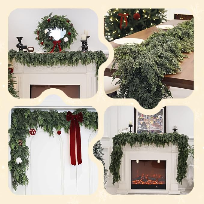 9FT Christmas Cedar Garland Artificial Real Touch Thickness Realistic Greenery Pine Garland for Mantle Fireplace Outdoor Indoor Christmas Decorations-Ruum Studio Home