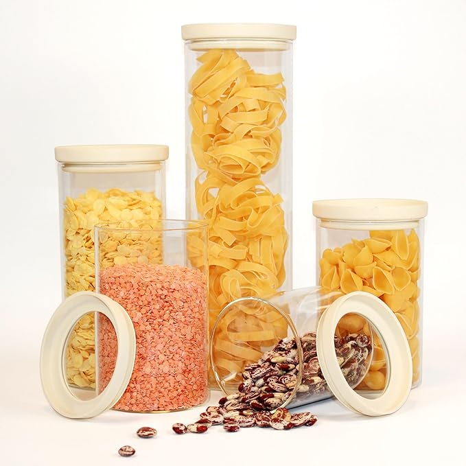 Urban Green Glass Food Storage Jar with Glass Lid, Food Canister Set with Airtight Lids, Pantry Jars for Kitchen Organization, Food Storage Containers in Set of 5-Ruum Studio Home