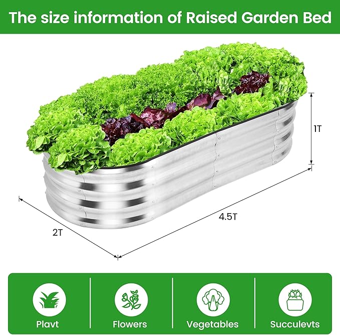 2 Pcs 4.5x2x1ft Oval Raised Garden Bed, Galvanized Raised Beds,Open-Ended Base Metal Raised Planter Beds,Planter Raised Boxes for Vegetables, Flowers,Tool-Free Asse,Rubber Edge-Ruum Studio Home