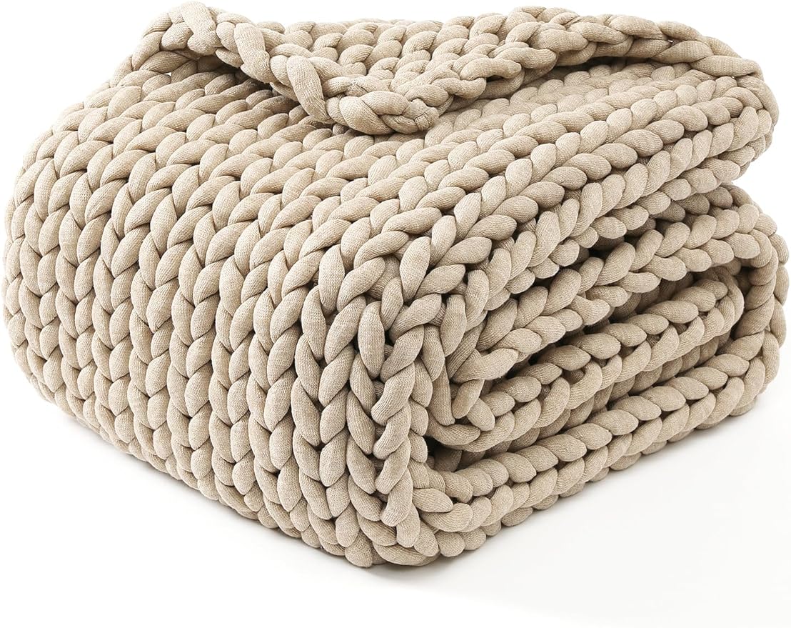 YnM Chunky Throw Blanket, Medium-Weight, Hand Knitted, Skin Friendly, Ventilated and Breathable, Machine Washable, Home Décor Piece for Couch, Sofa and Bed (Beige, 60x80 Inch)-Ruum Studio Home