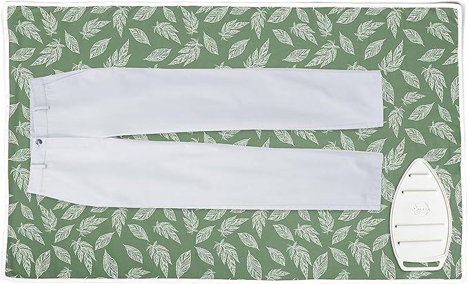 Encasa XO Ironing Mat/Pad (Large 48"x28") with 3mm Padding & Silicone Iron Rest for Steam Pressing on Tabletop or Bed - Heat Resistant, Portable, Quilting & Travel Blanket - Big Leaves Green-Ruum Studio Home