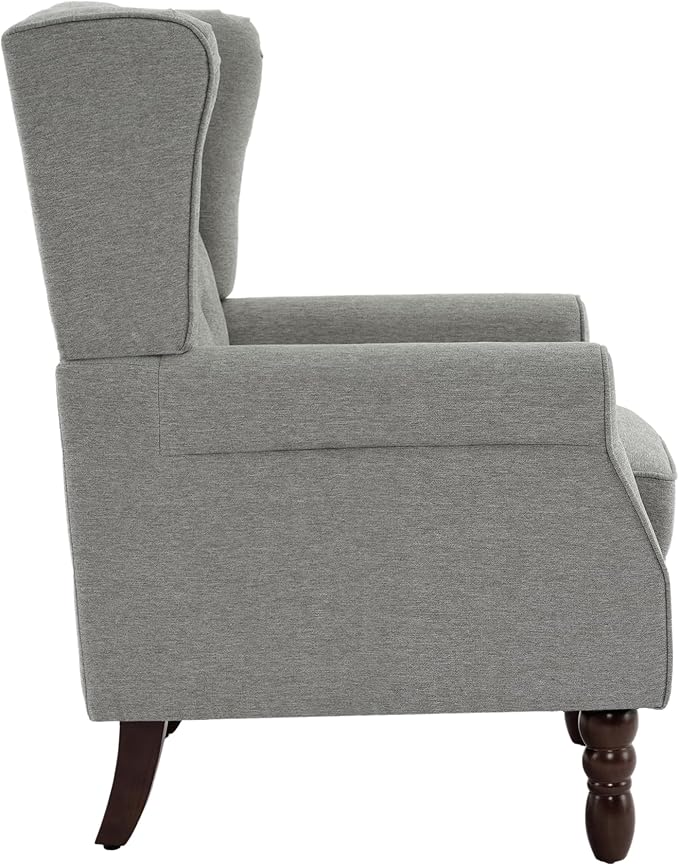 Accent Chair, Upholstered Armchair with Button Tufted High Back & Solid Wood Legs, Comfy Wingback Reading Single Sofa Chair for Small Spaces, Living Room, Bedroom (Light Grey, Set of 1)-Ruum Studio Home