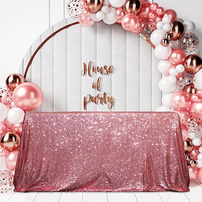 SquarePie Sequin Tablecloth 60 x 120 Inch Fuchsia Pink Sparkly Table Linen for Wedding Party-Ruum Studio Home