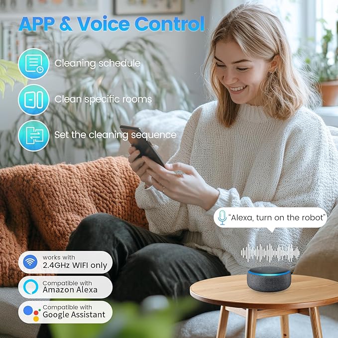 Robot Vacuum and Mop Combo, Self-Emptying, 60-Day Capacity, Schedule, 180mins Runtime, Home Mapping, Wi-Fi/App/Alexa/Remote, Robotic Vacuum Cleaner for Pet, Hard Floors, Carpet-Ruum Studio Home