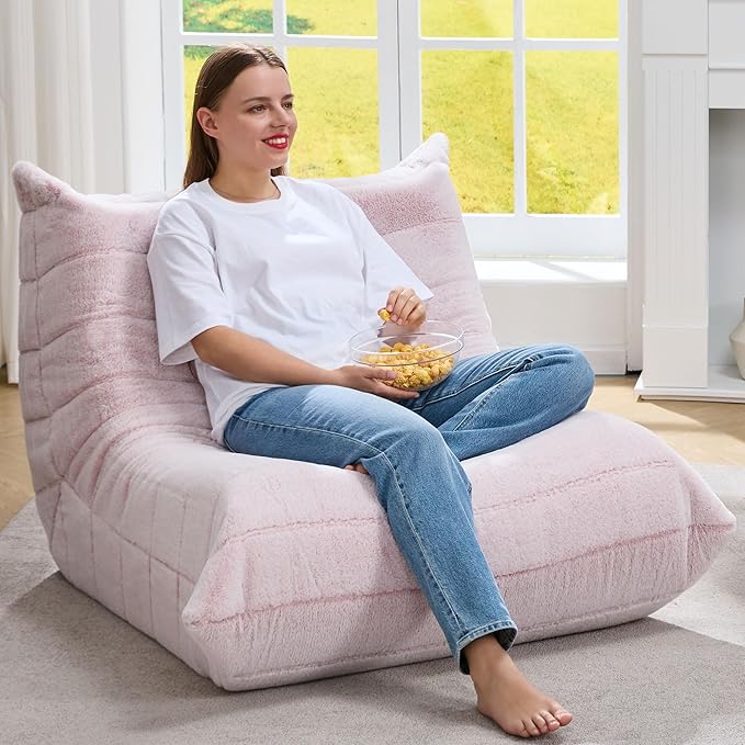 Bean Bag Chairs for Adults Giant Bean Bag Chair Memory Foam BeanBag Chair Big Bean Bag Sofa with Filler Faux Fur Fireside Beanbags Lazy Sofa for Living Room Bedroom Dorm Office (Pink Plush)-Ruum Studio Home