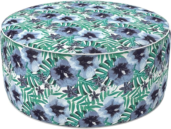 LVTXIII Indoor/Outdoor Inflatable Ottoman, D31 x H14 Inch Large Round Ottoman, All Weather Foot Rest Stool, Portable Footrest for Patio, Garden, Camping and Home - Blue Salmone Tropical-Ruum Studio Home