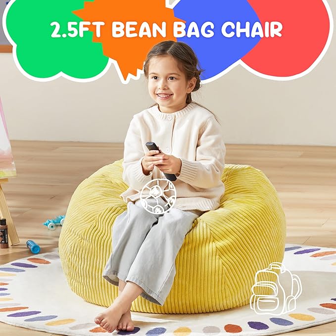 Hobestluk 2.5FT Bean Bag Chair Beanbags Small Bean Bag Chair with Filler Included Teardrop Bean Bag with Removable Cover for Bedroom Living Room (Small, Yellow)-Ruum Studio Home