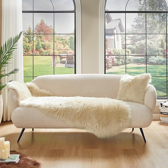 AMTOVO Faux Sheepskin Rug, Beige Ultra Soft Fluffy Shag Area Rug, 2 x 6 ft Faux Fur Rug for Bedroom Sofa Throw Cushion Room Decor, Sheepskin-Ruum Studio Home