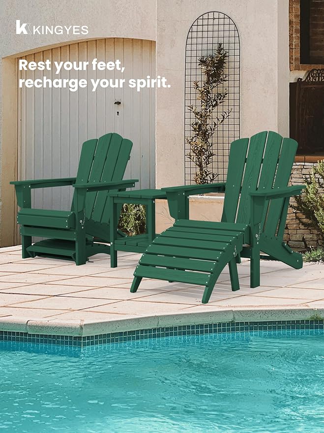 KINGYES Folding Adirondack Ottoman for Adirondack Chair, Green-Ruum Studio Home