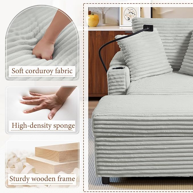 Accent Chair with Storage Ottoman Upholstered Living Room Chairs for Reading Chair with Chaise Lounge Chairs Indoor, Comfortable Armchair for Bedroom-Ruum Studio Home