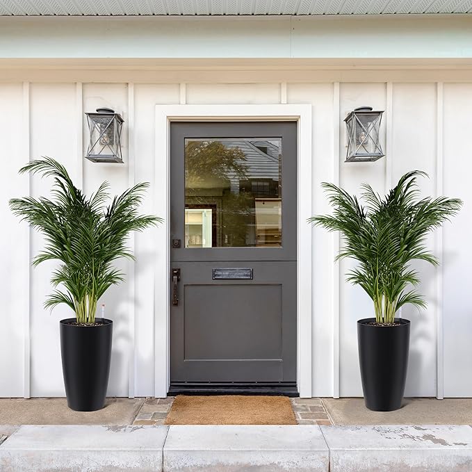 22" Tall Round Planter Set of 2, Self Watering Pots for Indoor Plants, Large Flower Pot Outdoor with Built-in Drainage and a Water Level Monitor, for Patio, Porch, Living Room, or Home Office, Black-Ruum Studio Home