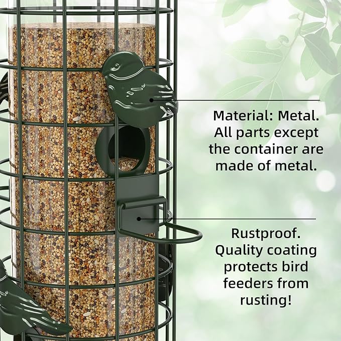 Squirrel Proof Bird Feeder,Metal Mesh Bird Feeders for Outdoors Hanging,Gravity Protection Squirrel Proof Wild Bird Feeders with Finch Cardinal Chickadee,3LB Large Capacity,Green-Ruum Studio Home