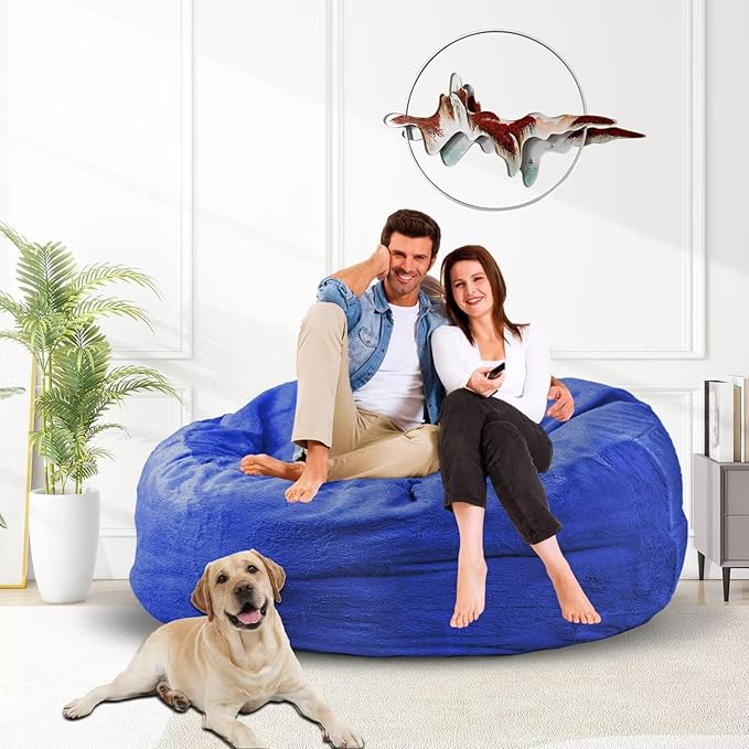 Bean Bag Chair for Adults 4FT,Soft Removable Cover for Teens/Girls Bedroom,Fluffy Giant Round Floor Beanbag Lounger Chairs (No Filler,Sapphire)-Ruum Studio Home