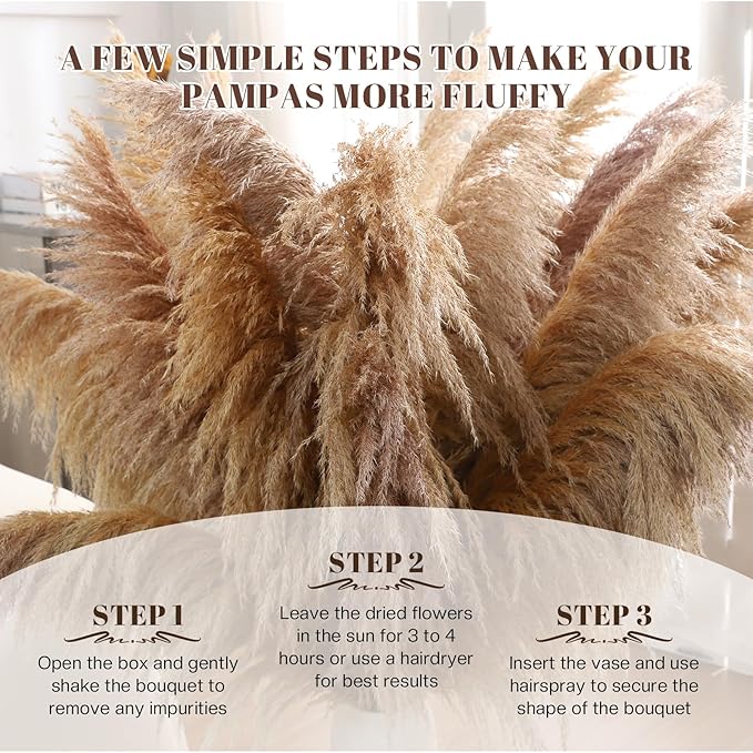 46" inch 11 Stems Natural Pampas Grass Tall Decor,Pompas Grass,Large Borwn Tall Pampas Grass for Floor Vase,Wedding Decorations,Party,Boho Home Decor,and Creating a Boho Ambiance-Ruum Studio Home
