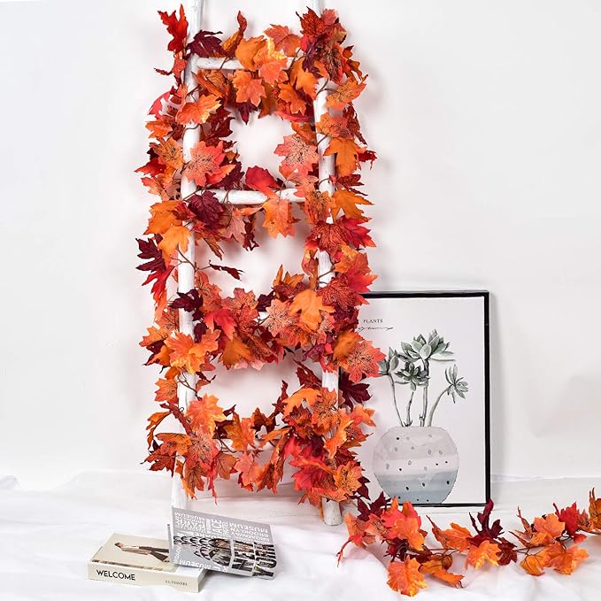 DearHouse 2 Pack Fall Garland Maple Leaf, 5.9Ft/Piece Hanging Vine Garland Artificial Autumn Foliage Garland Thanksgiving Decor for Home Wedding Fireplace Party Christmas (Red)-Ruum Studio Home