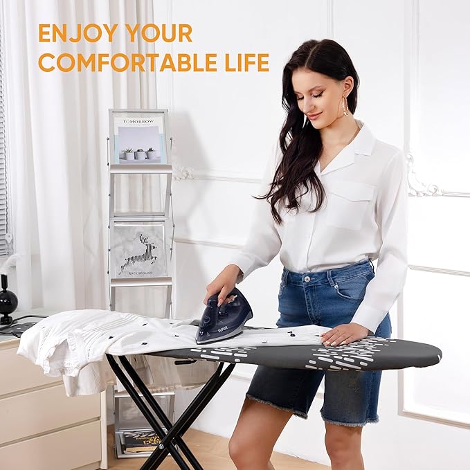 Deluxe Ironing Board with Heat Resistant Cover and Thicken Felt Pad, Safety Iron Rest, 4 Premium Steel Legs, Height Adjustable,Foldable-Ruum Studio Home