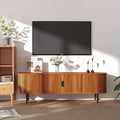 Bonzy Home 70" Mid Century Modern TV Stand, Tambour Entertainment Center with Storage, Long Media Console Television Stand with Metal Legs for up to 75'' TV, Walnut-Ruum Studio Home