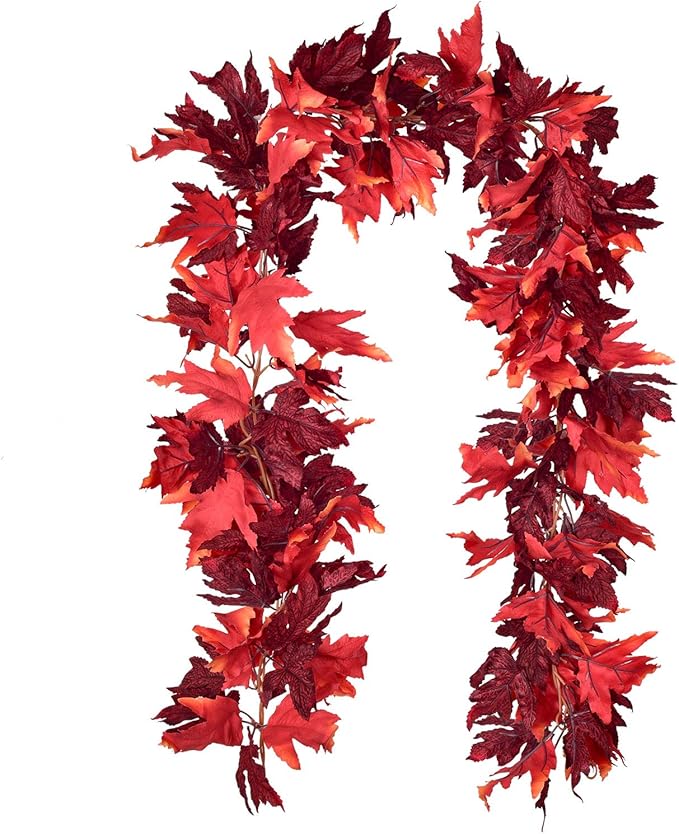 Lvydec 2 Pack Maple Leaves Fall Garland - 5.9ft/Strand Artificial Foliage, Red Fall Leaves Autumn Decoration for Home, Wedding, Party, Halloween, Thanksgiving-Ruum Studio Home