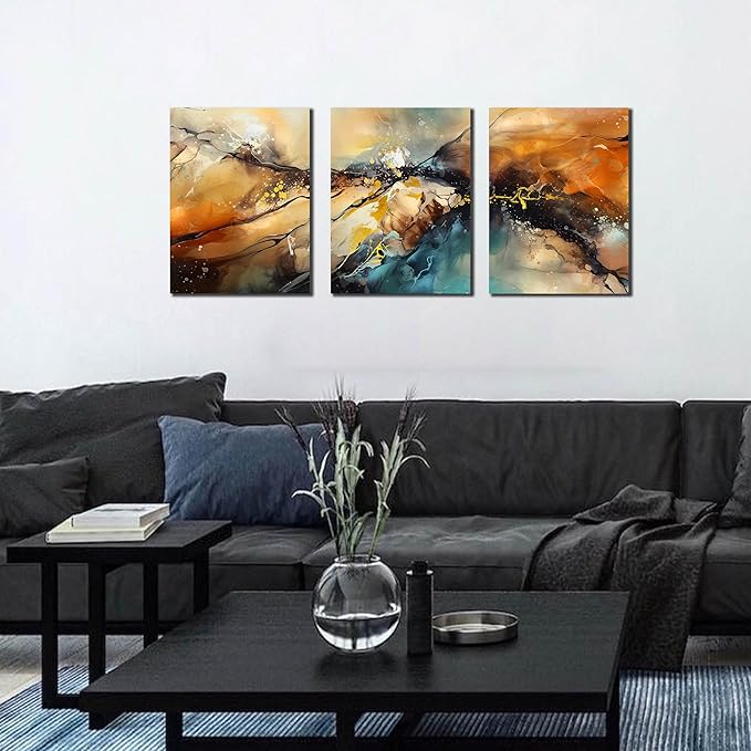 HUBOSKN Abstract Canvas Wall Art for Living Room - Modern Pictures for Office Wall Decor - 3 Piece Wall Art for Bedroom Size 12" x 16"-Ruum Studio Home