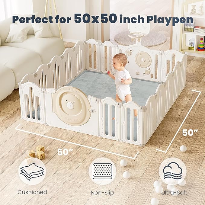 ACOMOPACK Baby Play Mat for Floor 1.3" Thick Memory Foam 50x50 Soft Velvet Playpen Mat for Kids,Infants,Toddlers,Tummy Time Crawling Mats with Non-Slip Bottom,Yoga,Tatami,Nursery Rug（Light Grey）-Ruum Studio Home