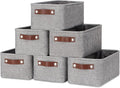 DULLEMELO Small Storage Baskets 11.8"x7.9"x5.1", Fabric Storage Bins for Shelves,Closets,Nursery,Home,Office [3 Pack], Collapsible Storage Baskets with Leather Handles (Gray)-Ruum Studio Home