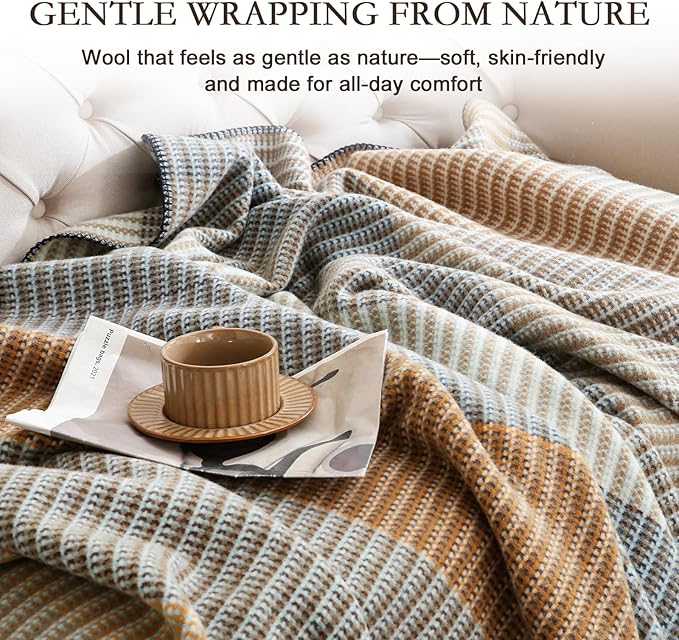 YOUR MOON Pure Merino Wool Queen Size Bed Blanket, 100% Australian Natural Wool, Washable, Hypoallergenic - Non-Itchy (Brownish Blue, 90 * 90)-Ruum Studio Home