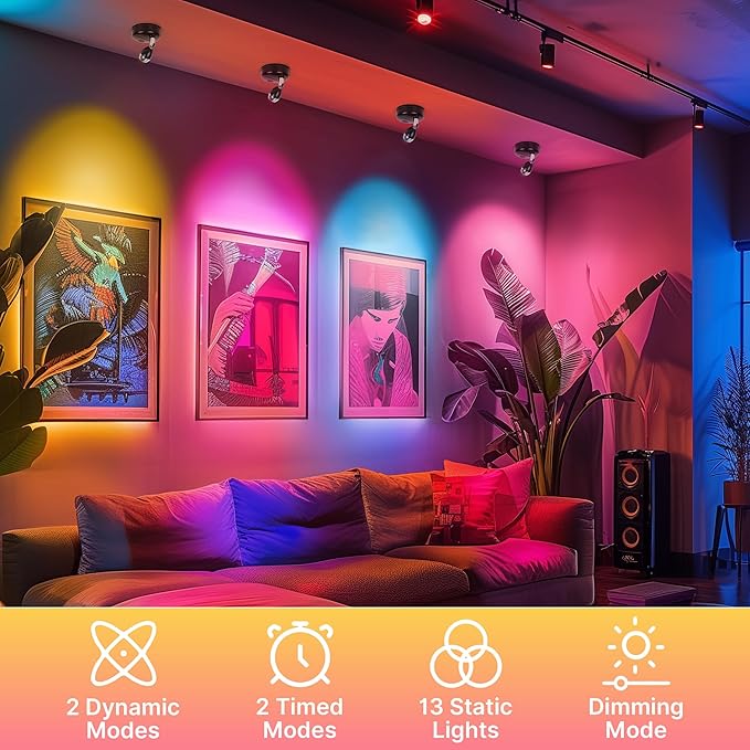 Wireless RGBW Spot Lights Indoor Decor, 4 Pack Floor Uplighting Indoor, 13 Color Changing Tree Light, Picture Light with Remote and Timer, Accent Lights for Plant Christmas Holiday Party-Ruum Studio Home