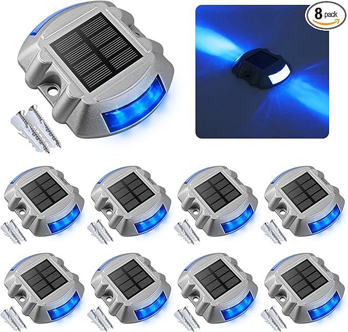 VOLISUN Solar Deck Lights, 8-Pack Led IP67 Waterproof Outdoor Warning Step Lights for Driveway, Sidewalk, Garden Pathway, Yard (Blue)-Ruum Studio Home