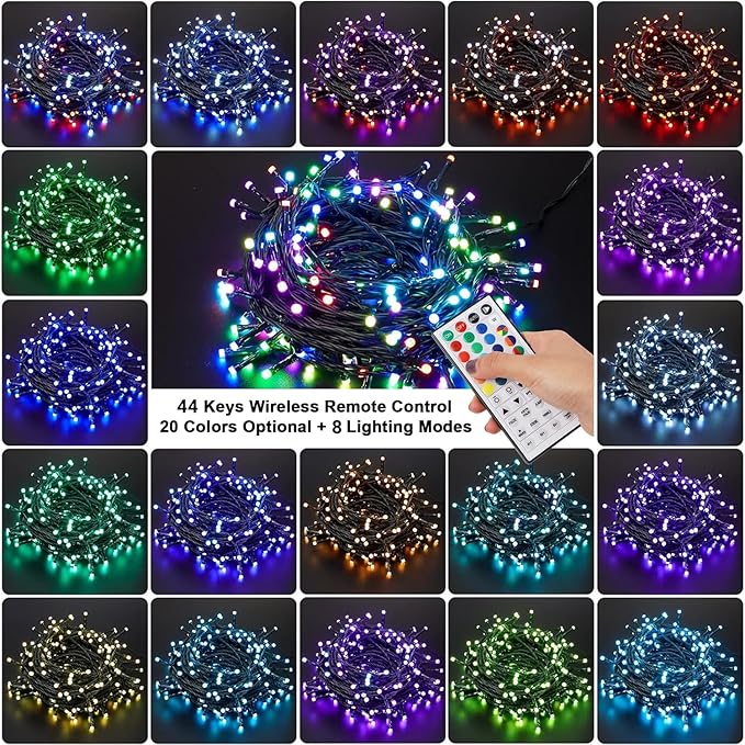 HOME LIGHTING 66ft Christmas Decorative Mini Lights, 200 LED RGB Changing 8 Functional Green Wire Fairy Halloween Lights with Remote Timer, Plug in Indoor Outdoor Xmas Wedding Party Decor-Ruum Studio Home