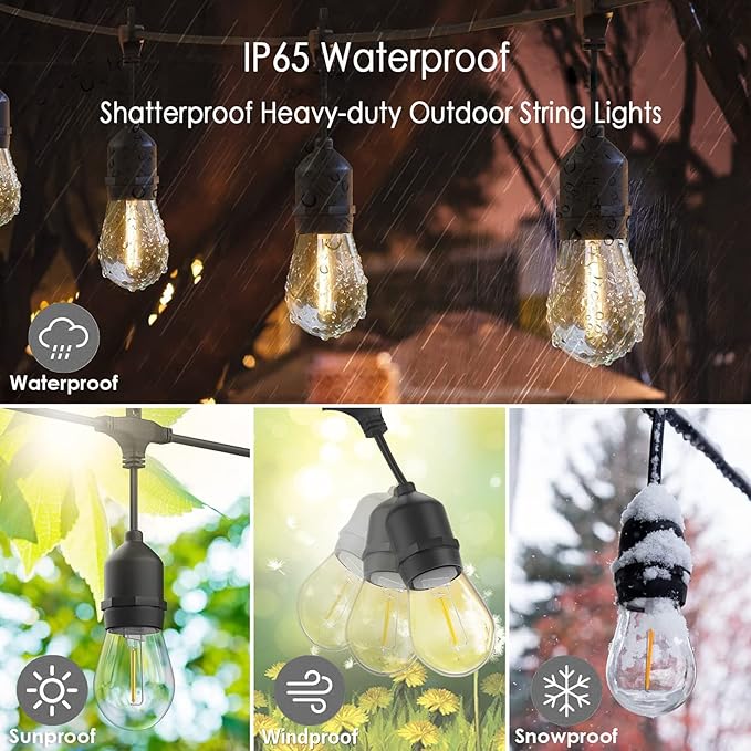 200FT String Lights for Outside LED Patio Lights Outdoor Waterproof with 63 Shatteproof Edison Lights Outdoor String Lights 2200K for Patio Gazebo Pergola Café-Ruum Studio Home