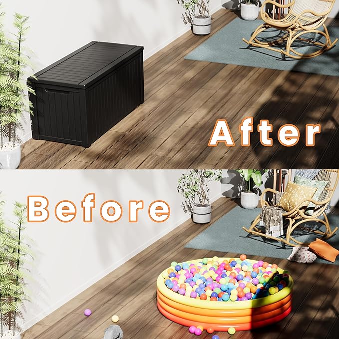 200 Gallon Outdoor Storage Box Waterproof Lockable Resin Deck Box Large, Patio Storage Bin for Pool Accessories Cushion Furniture, Garden Tools, UV-Resistant Outside Delivery Black-Ruum Studio Home