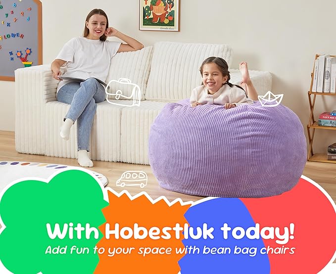 Hobestluk 2.5FT Bean Bag Chair Beanbags Small Bean Bag Chair with Filler Included Teardrop Bean Bag with Removable Cover for Bedroom Living Room (Small, Purple)-Ruum Studio Home