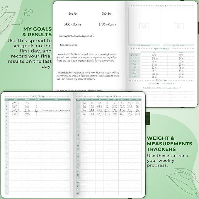 GoGirl Food Journal & Wellness Planner –– Diet & Fitness Diary – Nutrition Journal with Meal, Exercise & Weigh Loss Tracker, A5 (Forest Green)-Ruum Studio Home