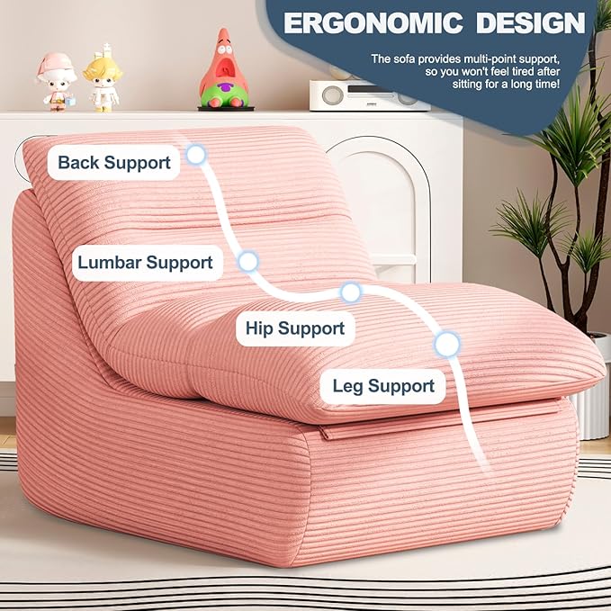 Misolant Bean Bag Chairs，Big Corduroy Fabric Sofa Bean Bag Chair for Adults and Teens with High-Resilience Sponge, Non-Slip Base Floor Lounge Sofa for Home, Living Room, Bedroom, Gaming Pink-Ruum Studio Home