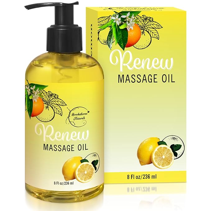 Renew Massage Oil with Orange, Lemon & Peppermint Essential Oils - Great for Massage Therapy or Home use. Ideal for Full Body – with Almond, Grapeseed & Jojoba – by Brookethorne Naturals-Ruum Studio Home
