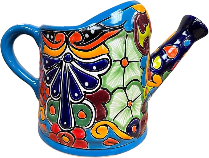 Talavera Watering Can Planter Large Flower Pot Large Mexican Pottery Folk Art Hand Painted Home Decor Garden Ceramic Handmade Multicolor 15" (Multi 3)-Ruum Studio Home