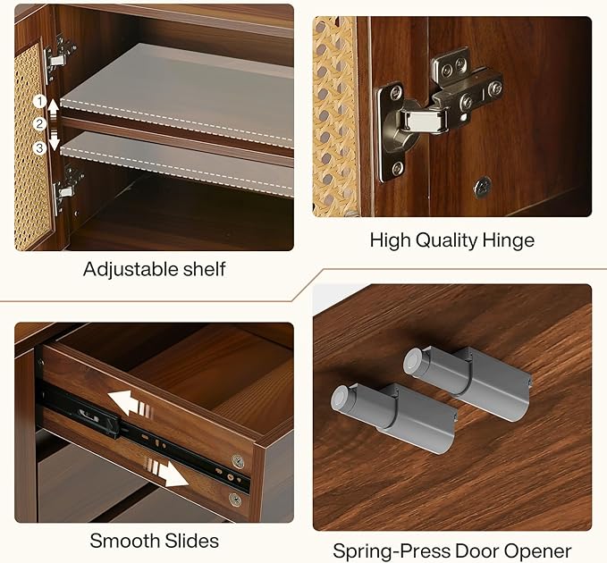 Tribesigns 70.9" TV Stand for TVs up to 80 Inches, Mid-Century Modern Entertainment Center with Storage and Drawers, Rattan Media Console TV Cabinet for Living Room, Bedroom, Walnut-Ruum Studio Home