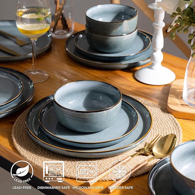 GBHOME Ceramic Dinnerware Sets for 8, 24 Pieces Stoneware Plates and Bowls Sets, Scratch Resistant Dishes, Dishwasher & Microwave Safe, Reactive Glaze-Space-Ruum Studio Home