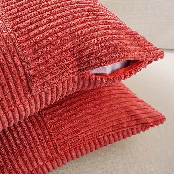 Fancy Homi 2 Packs Red Lumbar Decorative Throw Pillow Covers 12x20 Inch for Living Room Couch Bed Sofa, Holiday Christmas Home Decor Gift, Soft Striped Corduroy Rectangle Accent Cushion Case 30x50 cm-Ruum Studio Home