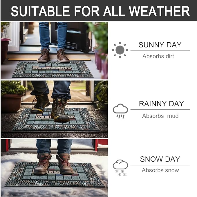 CHICHIC Rectangle Entrance Door Mat Large 24 x 36 Inch Entry Way High Traffic Area Doormat Front Door Rugs Outdoors Heavy Duty Welcome Mat, Non Slip Rubber Back Low Profile for Garage-Ruum Studio Home