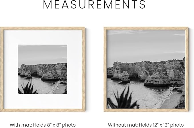 HAUS AND HUES Solid Oak Wood 12”x12” Picture Frames Matted to 8”x8” Set of 6 - Photo Gallery Wall Frames 12x12, Wood Picture Frames with Mat, 12x12 Gallery Wall Set (Beige Oak Frames)-Ruum Studio Home
