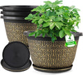4 Pack 12 Inch Plant Pots,Large-Plant-Flower-Planters-Plastic, Flower Pots Outdoor Indoor with Drainage Holes & Trays, Retro Antique Imitation Decorative Garden Sets for Houseplants-Ruum Studio Home