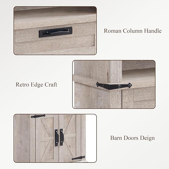 RedLemon Bookshelf with Storage Cabinet, 72" Tall Farmhouse Bookcase with Adjustable Shelves and Barn Door, 4 Tier Office Wood Bookshelf with Drawer for Office Library Living Room (Light Rustic Oak)-Ruum Studio Home