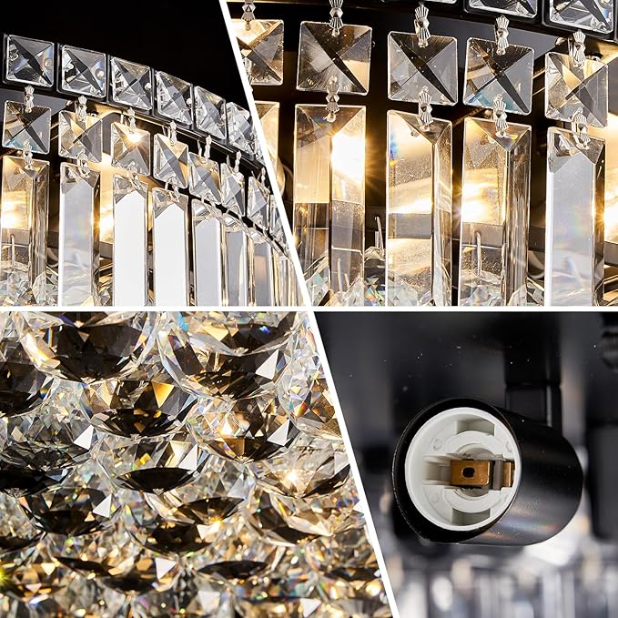 6-Lights Black Crystal Flush Mount Chandelier Light Fixture K9 Crystals Modern Ceiling Lights Elegant Pendant Lamp for Bedroom,Hallway,Bar,Living Room,Dining Room,H5.9 xW20 (Bulbs Not Included)-Ruum Studio Home