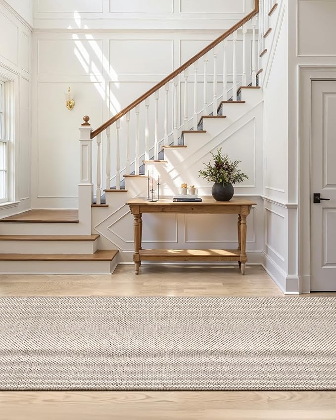 Color&Geometry Door Mat 2'4"x8' Runner Rug with Rubber Backing, Non Slip Washable Hallway Rug, Carpet Runners for Hallway Living Room Bedroom, Beige (Rolled-up NO Creases)-Ruum Studio Home